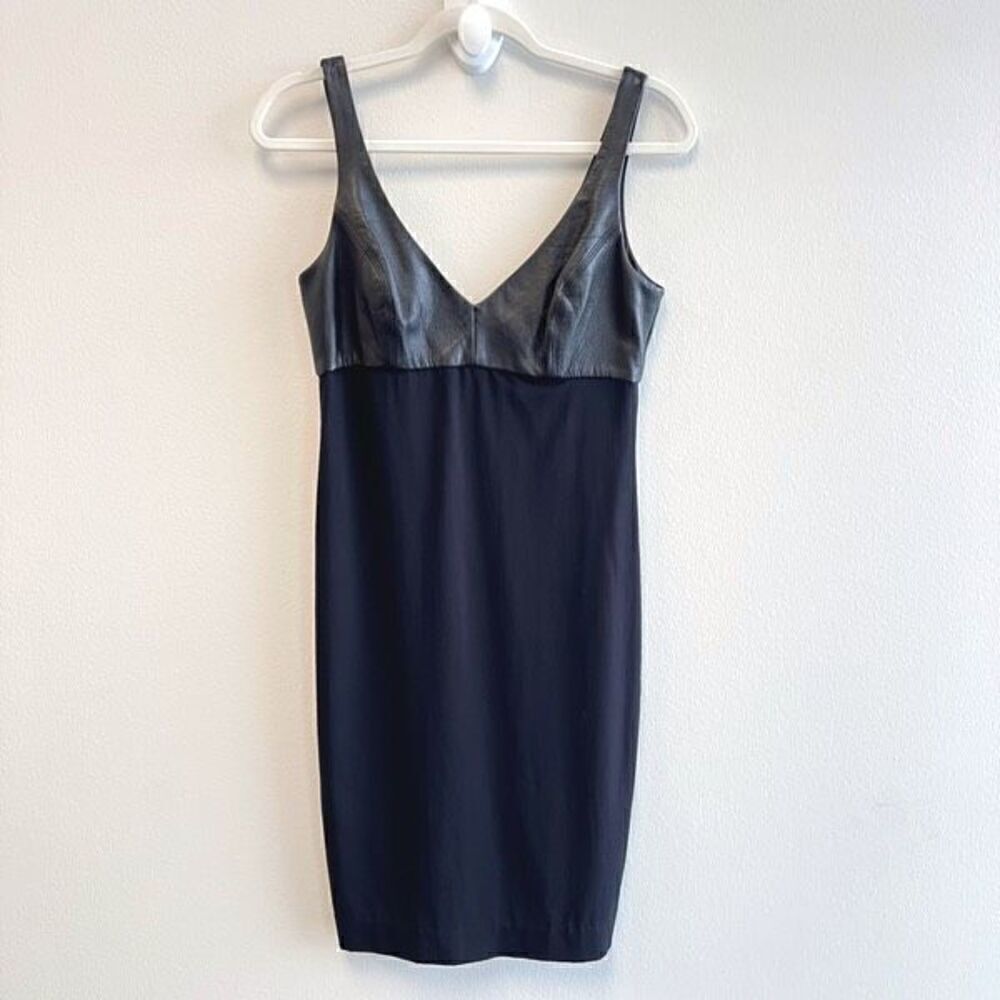 L'Agence Womens 4 Black Slip Dress Lambskin Bodice V Neck Back Zipper Sleeveless